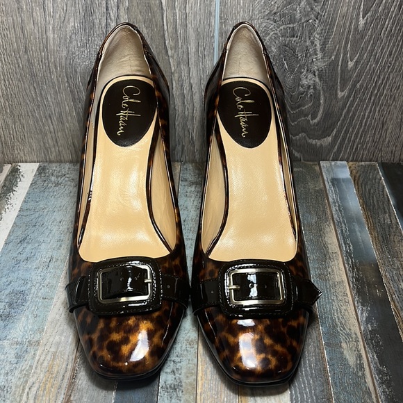 Cole Haan Nike Air Women’s Leopard Print Patent Leather Heels Square Toe Sz. 10B - Picture 3 of 13